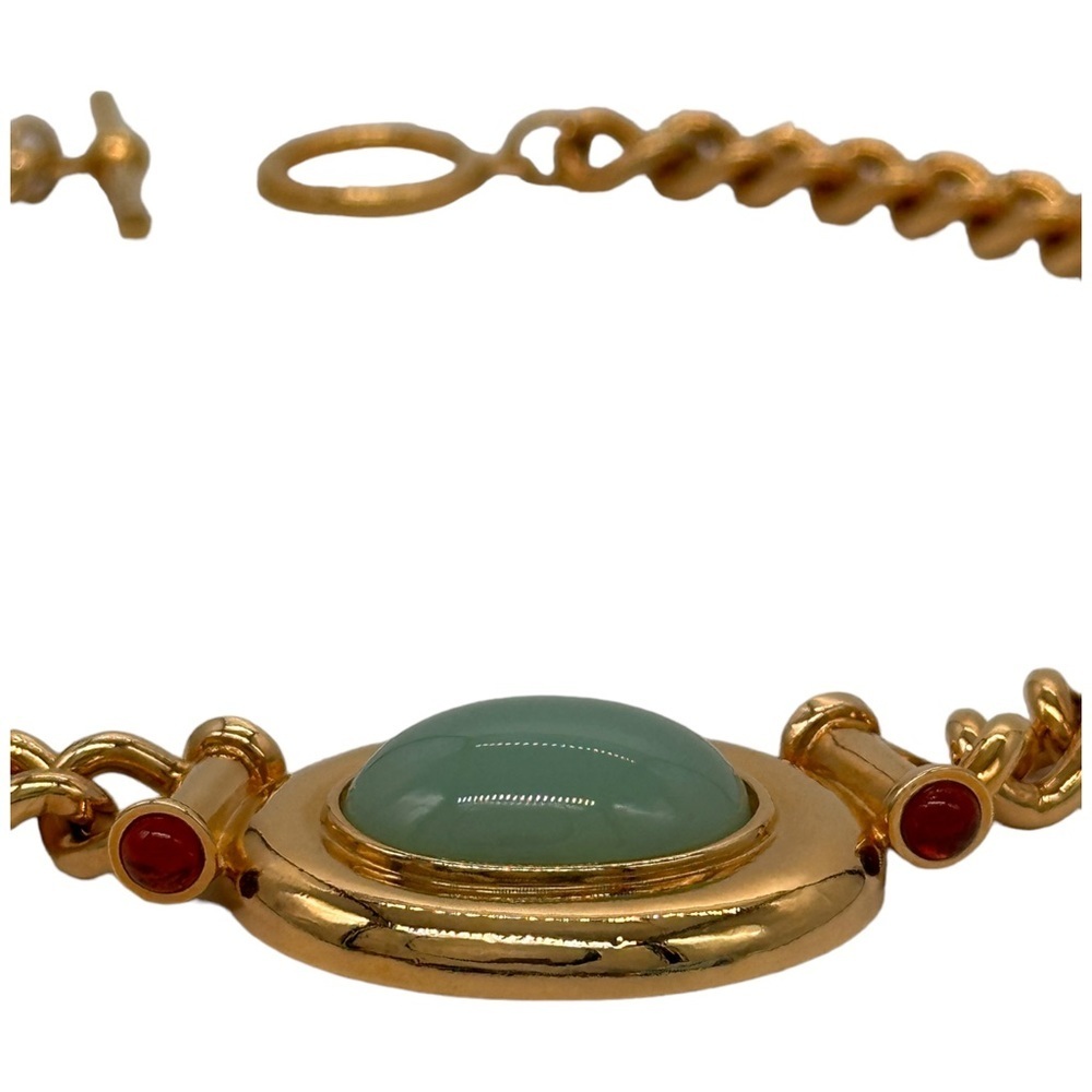 Vintage Elizabeth Taylor Avon Gold Faux Jade Cabochon Collar Necklace Jewelry - Picture 5 of 11